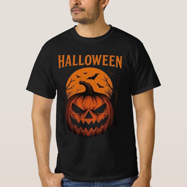 Camiseta Capturando Jack-O'-Lanterna e Morcegos Halloween C (Frente)