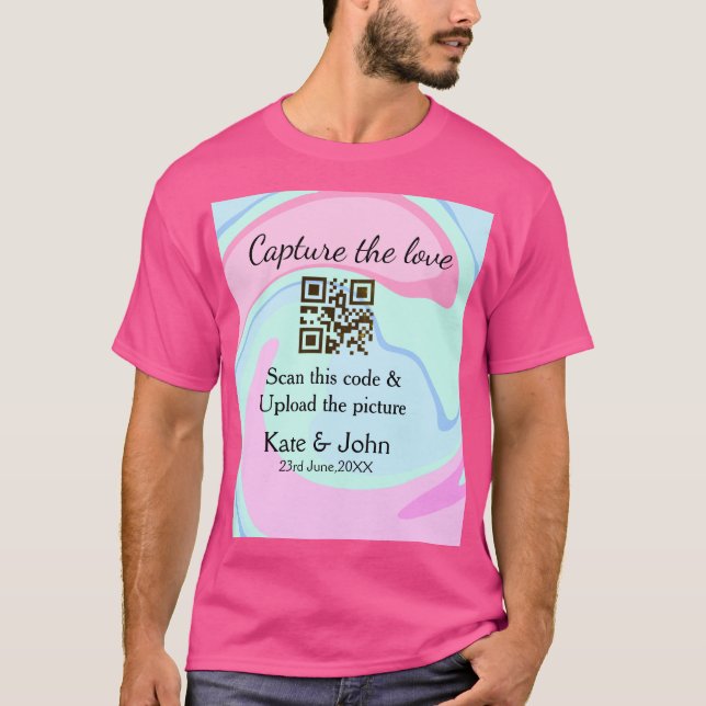 Camiseta Capturar a combinação azul-rosa do marble add QR s (Frente)