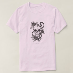 Camiseta Capuz com Caveira Gótica & Cobra com Flores Vint
