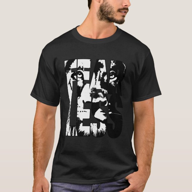Camiseta Capuz do Leão Sem Medo - Roupas de Rua Motivaciona (Frente)