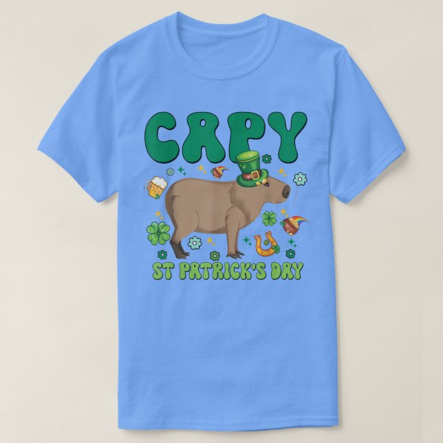Camiseta Capy Dia de São Patrício Funny Capybara Shamrock L (Frente do Design)
