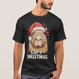 Camiseta Capy Natal Xmas Papai Noel Chapéu Capivara Roedor