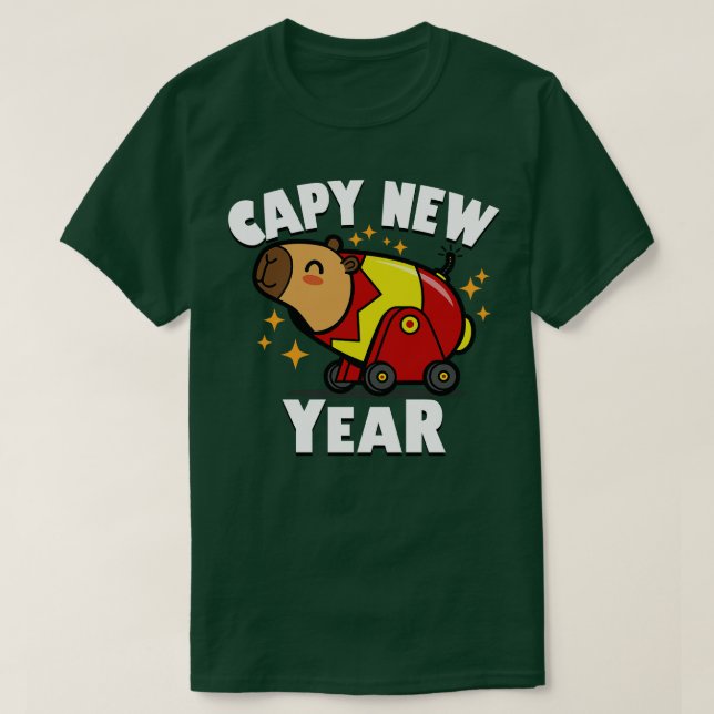 Camiseta Capy New Year Cute Kawaii Capybara Ano Novo 2024 t (Frente do Design)