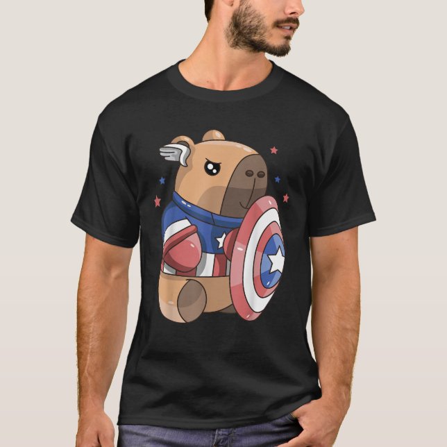 Camiseta Capybara 4 De Julho Meninos American Flag Boy K (Frente)