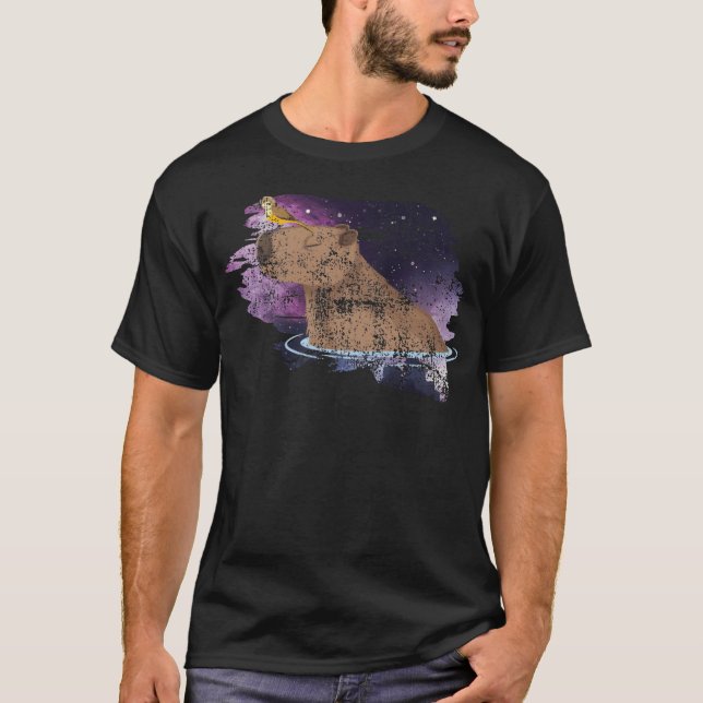 Camiseta Capybara Afastada E Bird Nature Animal Rodent (Frente)