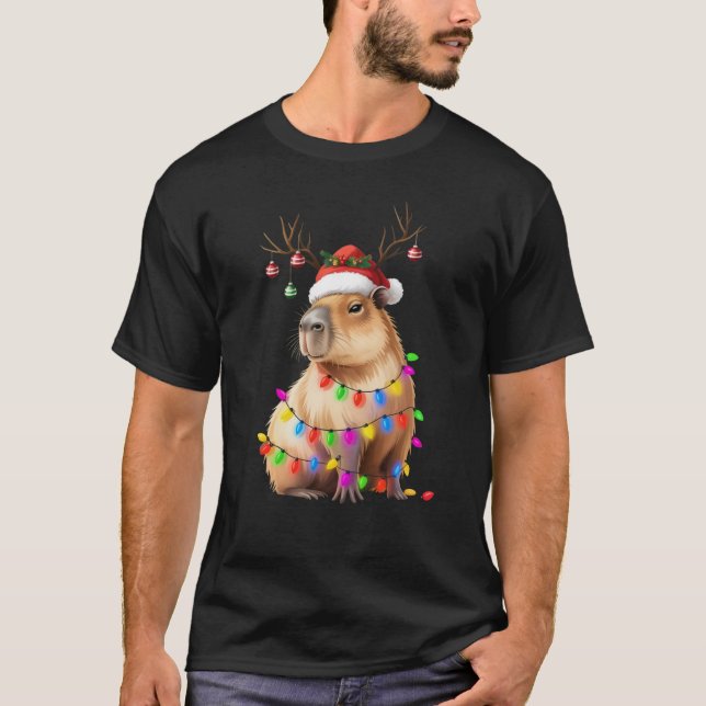 Camiseta Capybara Amante de os animais Natal Luzes de Natal (Frente)