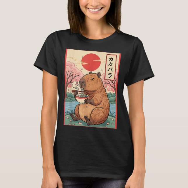 Camiseta Capybara Anime Graphic Ramen Kawaii Japonês Vinta (Frente)