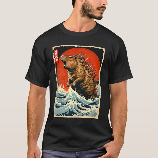Camiseta Capybara Arte Japonesa Divertida Capyzilla Monstro (Frente)