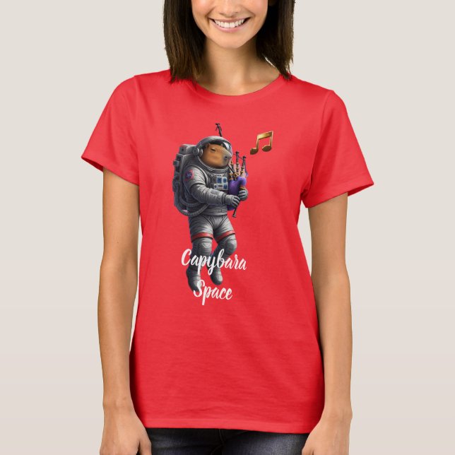 Camiseta Capybara Astronaut Bagpipes Playing Space T-Shirt  (Frente)