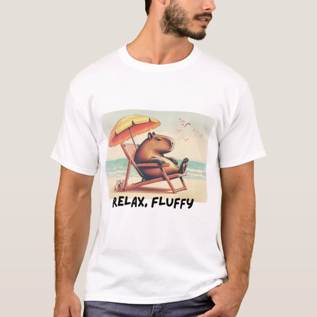 Camiseta Capybara at beach says: Relax, Fluffy (Frente)