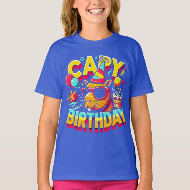 Camiseta Capybara Birthday Celebration Funny Party Gift Tee (Frente)
