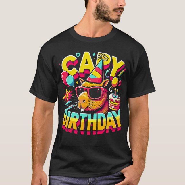 Camiseta Capybara Birthday Celebration Funny Party Gift Tee (Frente)