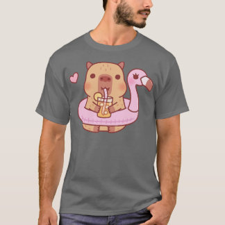 Camiseta Capybara Bonita Com Flamingo Piscina Float Para O
