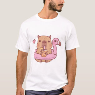 Camiseta Capybara Bonita Com Flamingo Piscina Float Para O