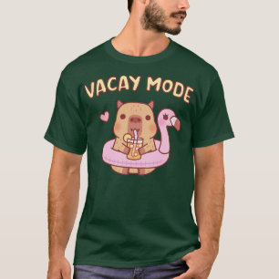 Camiseta Capybara Bonita Com Flamingo Piscina Flutuante Mod