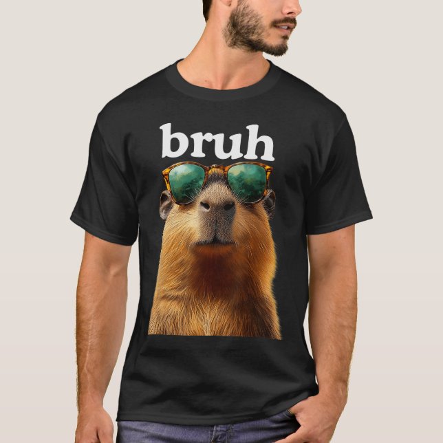 Camiseta Capybara Bruh With Sungles Funny Meme Lovers Men W (Frente)