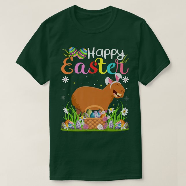 Camiseta Capybara Bunny Egg Caçando Funny Capybara Happy Ea (Frente do Design)