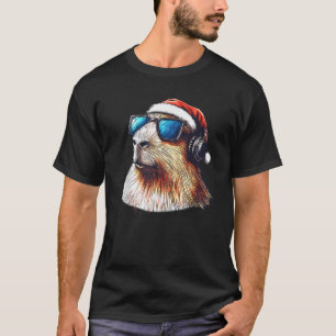 Camiseta Capybara Capy Natal Xmas Santa Hat com Retro