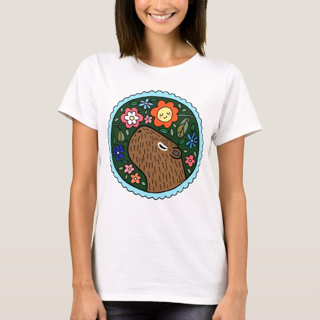 Camiseta Capybara com Flores Capybara Graphic (Frente)