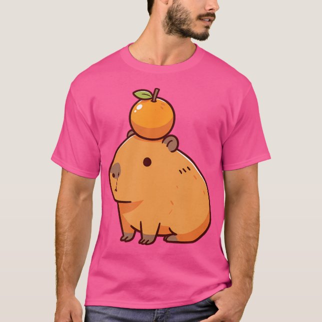 Camiseta Capybara Com Laranja Na Cabeça Capybara (Frente)