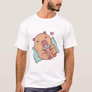 Camiseta Capybara Cute Refrigeração E Bebendo Chá