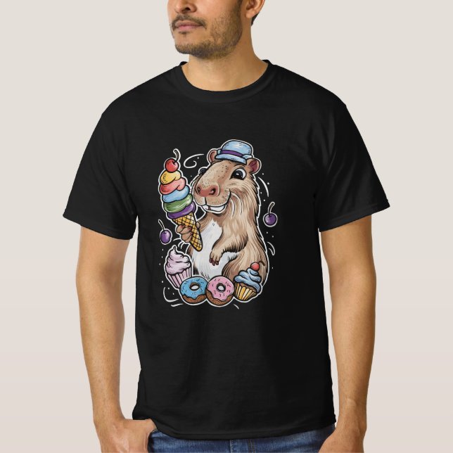 Camiseta capybara doce rosquinha cupcakes doces (Frente)