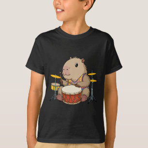 Camiseta Capybara Drummer Jogando Drums Rodents Funny Capyb