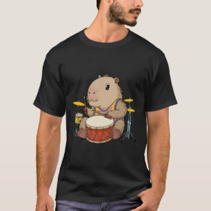 Camiseta Capybara Drummer Jogando Drums Rodents Funny Capyb