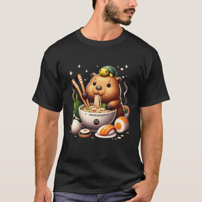 Camiseta Capybara E Tartaruga Que Compartilham Mochila E Ra (Frente)