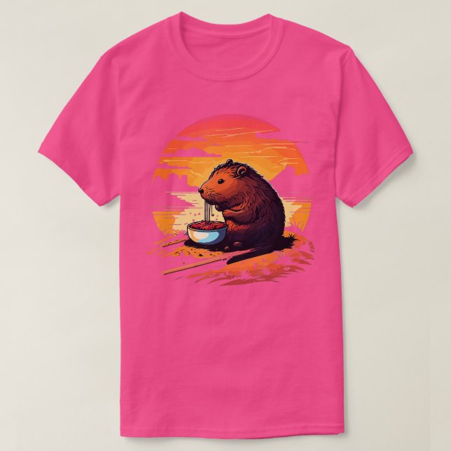Camiseta Capybara Eating Ramen Retro Vintage Capibara Gnawe (Frente do Design)