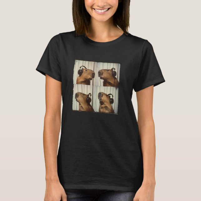 Camiseta Capybara Em Fones de ouvido Capa Fria Amante ADHD  (Frente)