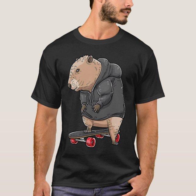 Camiseta Capybara Em Um Skateboard Rodent Skater Skateboard (Frente)