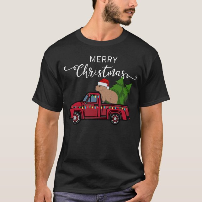 Camiseta Capybara Enfeites de natal Truck Tree Funny Xmas (Frente)