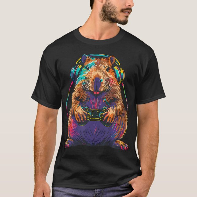 Camiseta Capybara Funny Video Games Capybara Playing Video  (Frente)