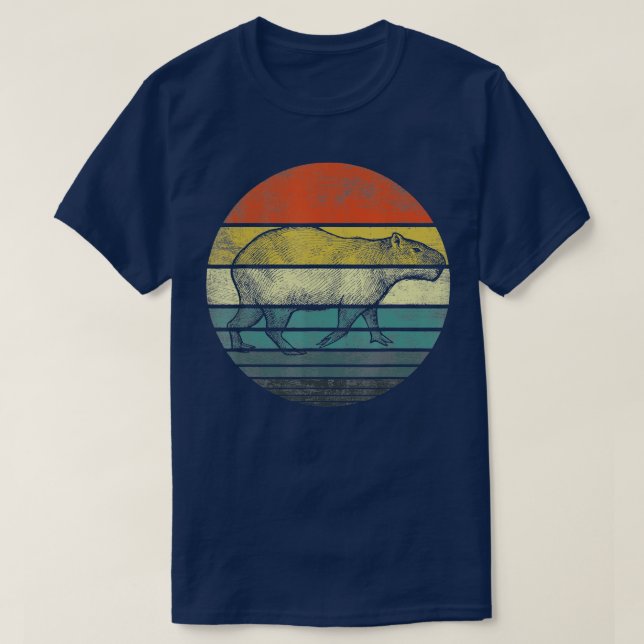 Camiseta Capybara Gifts Retro Sunset Amante de os animais C (Frente do Design)