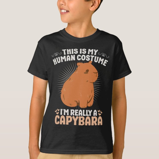Camiseta Capybara Human Costume Dia de as Bruxas engraçado (Frente)