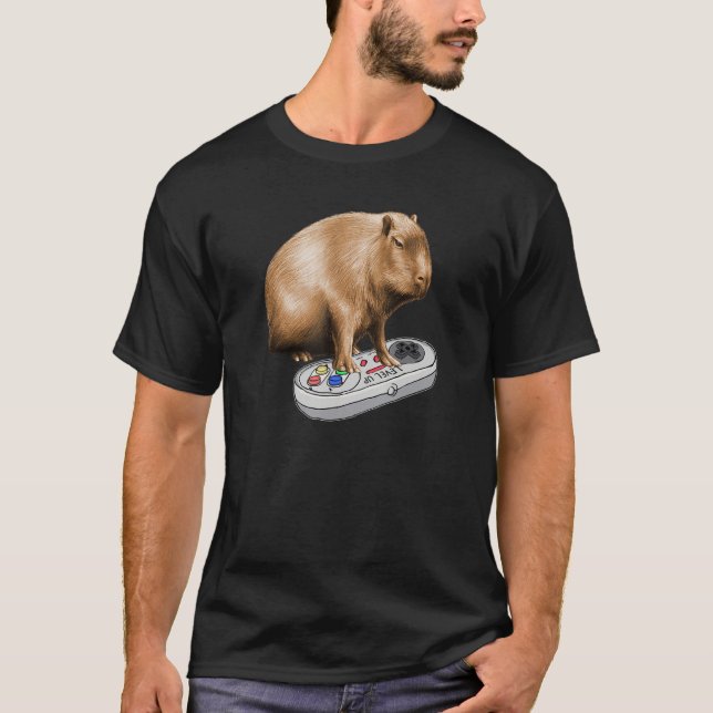 Camiseta Capybara Jogando Vídeo Jogo Vida Selvagem Animal C (Frente)