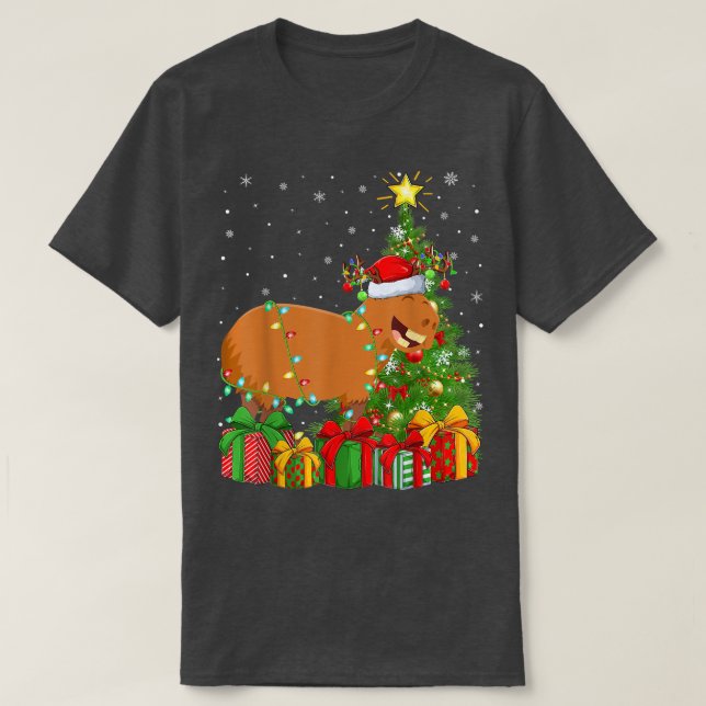 Camiseta Capybara Lighting Xmas Tree Santa Hat Capybara Chr (Frente do Design)