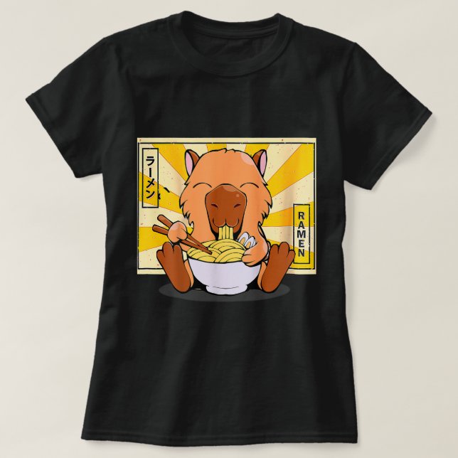 Camiseta Capybara Lover Ramen Capybara Tshirt Kawaii Anime (Frente do Design)