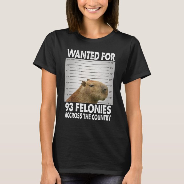 Camiseta Capybara Mugshot Queria 93 Felonias Em Toda A Área (Frente)