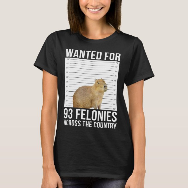 Camiseta Capybara Mugshot Queria 93 Felonias Em Toda A Área (Frente)