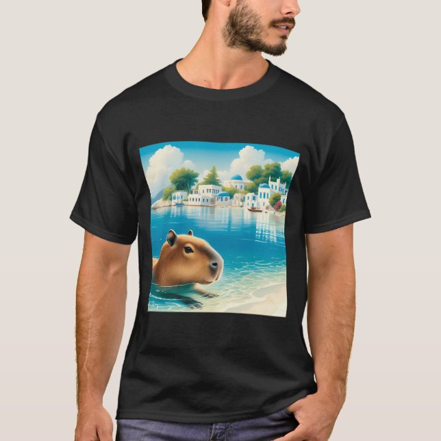 Camiseta Capybara Nadando na Grécia (Frente)