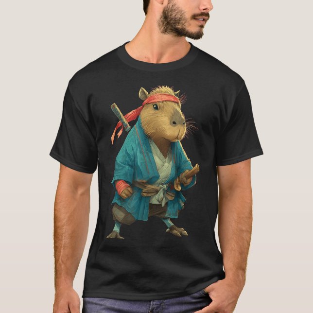Camiseta Capybara Ninja Samurai Japan Funny Japanese Graphi (Frente)