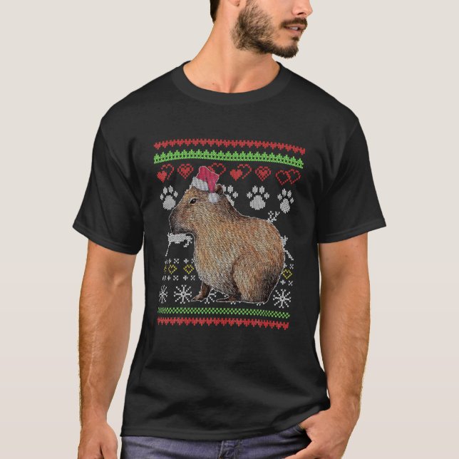 Camiseta Capybara Papais noeis-Claus Ugly Christmas Sweater (Frente)