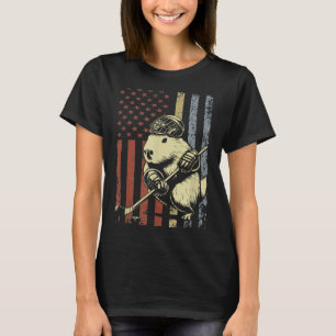 Camiseta Capybara Playing Hockey American Flag Capybara Hoc