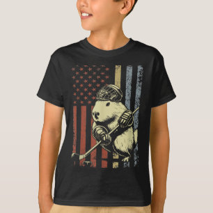 Camiseta Capybara Playing Hockey American Flag Capybara Hoc