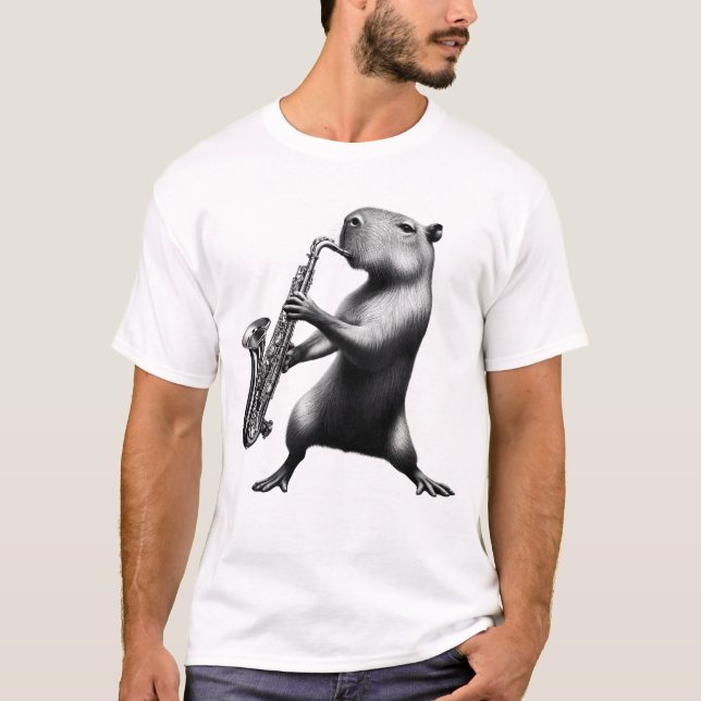 Camiseta Capybara Playing Saxofone saxofone saxofone (Frente)