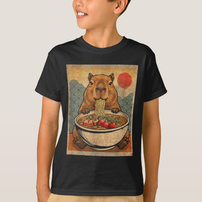 Camiseta Capybara Ramen Japanese Funny Graphic Kawaii Anime (Frente)