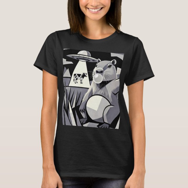 Camiseta Capybara Selfie UFO Cow Abduction Cubist Art (Frente)