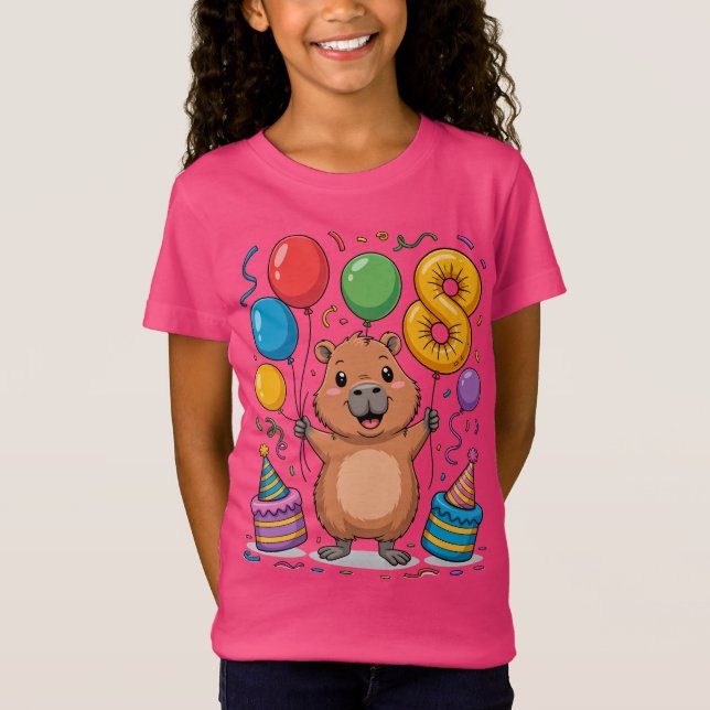 Camiseta Capybara Shirt for Girls 8 Birthday Celebration (Frente)